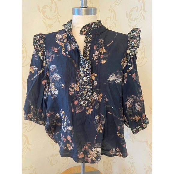 Secret Mission Kacey Pintuck Button-Front Floral Top Ladies Large LN - Picture 4 of 5